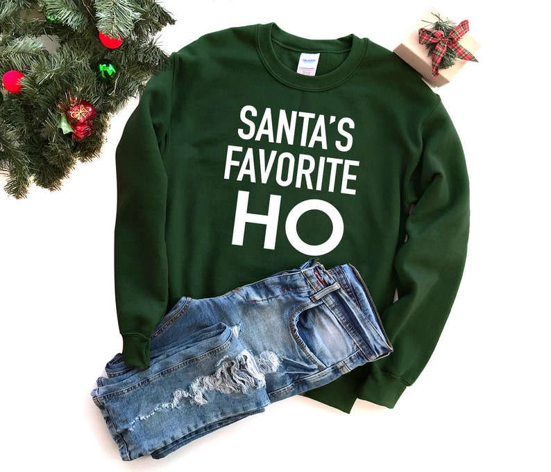 Funny Christmas sweater, Ugly christmas sweater, funny christmas shirt, Ugly sweater, Santa's favorite ho, Women's Christmas outfit image 2