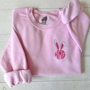 Embroidered Easter Monogram Sweatshirt, Bunny Ear Sweatshirt, Customized Easter Sweater, Embroidery Shirt, Personalize Shirt, Spring Colors image 2