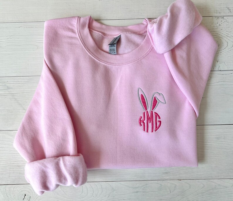 Embroidered Easter Monogram Sweatshirt, Bunny Ear Sweatshirt, Customized Easter Sweater, Embroidery Shirt, Personalize Shirt, Spring Colors image 2