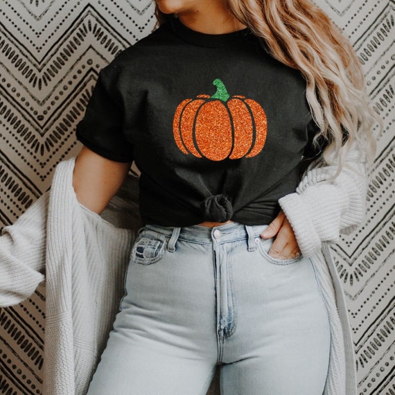 Women's Halloween Tee, Glitter Pumpkin Tee, Fall Shirt, Halloween Shirt, Women's Halloween Shirt, Women's fall shirt