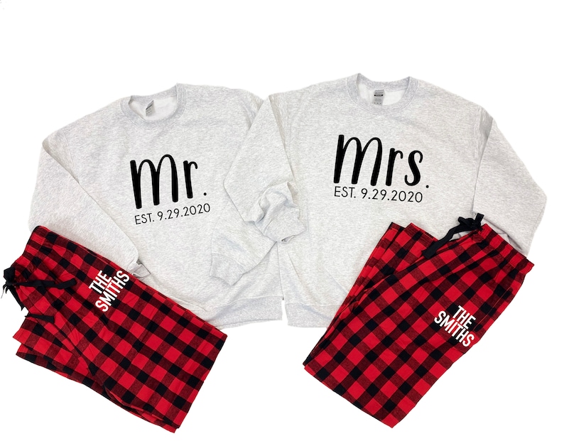 Mr and Mrs Couple Pajamas Our First Christmas Pajamas Etsy Mr and Mrs Couple Pajamas Our First Christmas Pajamas Etsy