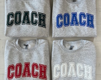 Embossed Coach Sweatshirt, Gift for Coach, Cheer coach Shirt, College Coach Gift, High School Team Gift, Coach Shirt, Team Color Shirt