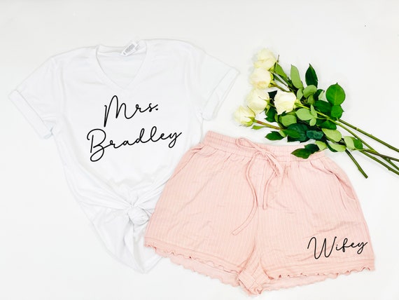 custom bride gift, bride sleepwear, mrs shirt, bride shirt, wedding gift, bridal party gift, honeymoon shirt, newlywed shirt, new mrs shirt