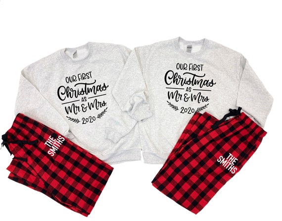 Our First Christmas Pajamas, Couples Christmas Pajamas, Matching Christmas  Pajamas, Mr and Mrs Couple Pajamas, Newlywed Christmas Pajamas 