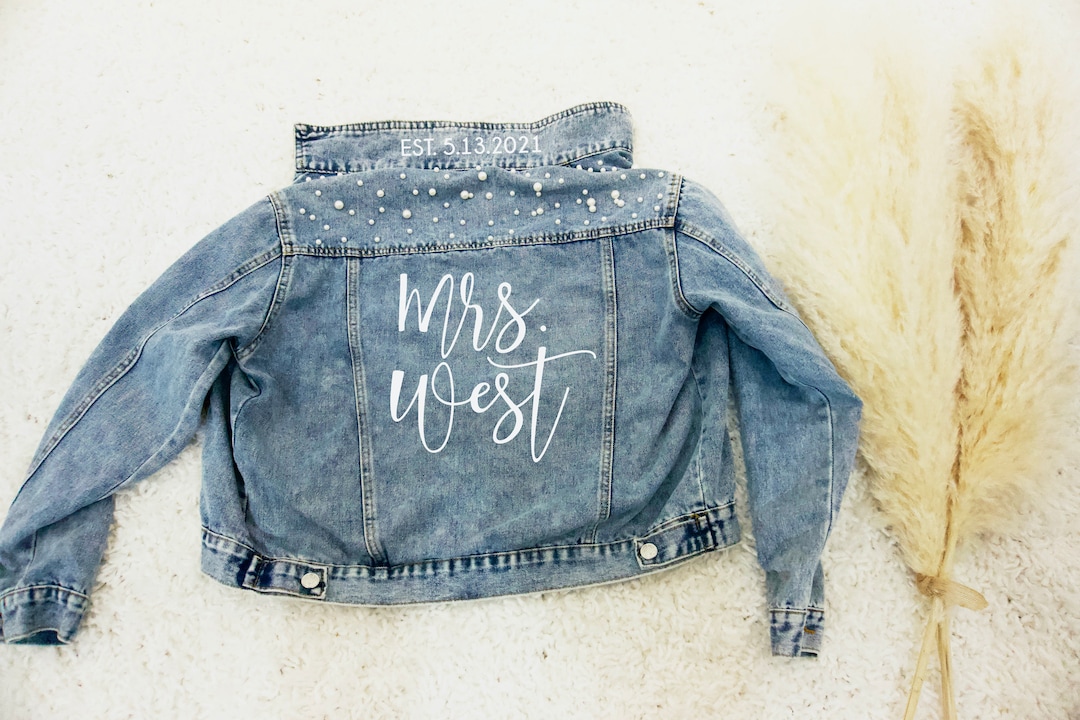 Pearl Jean Jacket, Bride Jean Jacket, Mrs Denim Jacket