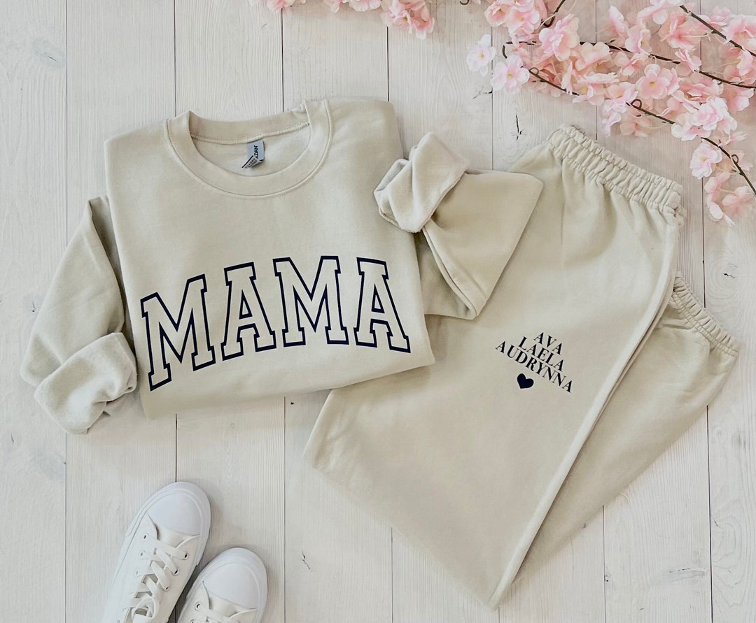Custom Mama Set, Personalized Mom Sweatshirt Outfit, Sweatpants for ...
