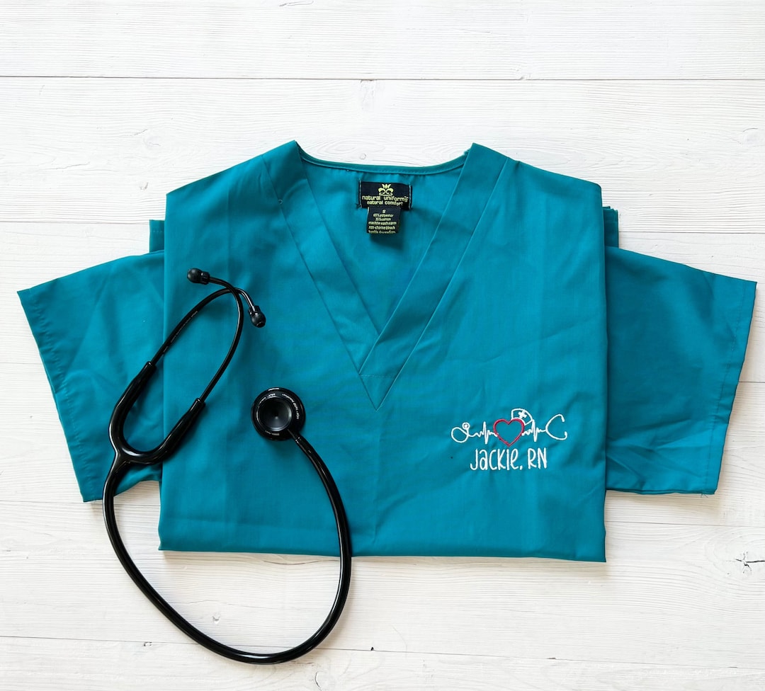 Custom Embroidered Scrubs, Embroidered Scrub V Neck, Custom Scrub Set for Her, Registered Nurse