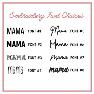 K&ouml;nnte beinhalten: Acht verschiedene Schriftarten f&uuml;r das Wort "mama" in schwarzem Text auf wei&szlig;em Hintergrund. Die Schriftarten sind von 1 bis 8 nummeriert.