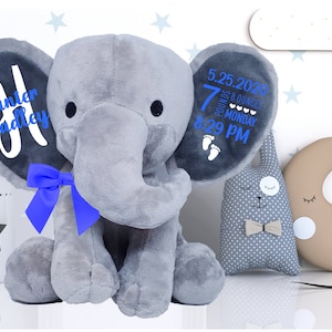 personalized elephant, stuffed animal gift, baby shower gift, newborn gift, new baby gift, birth announcement, baby gift, welcome home baby image 7
