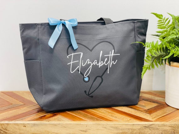 Personalized Nurse Tote Bag, Stethoscope Heart Design, Appreciation Gift