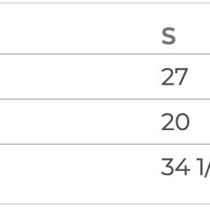 May include: Size chart for a garment with measurements in inches for body length, chest width, and sleeve length. Sizes include S, M, L, XL, and 2XL.