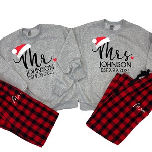 Our First Christmas Pajamas, Couples Christmas pajamas, Matching Christmas Pajamas, Mr and Mrs Couple Pajamas, Newlywed Christmas Pajamas