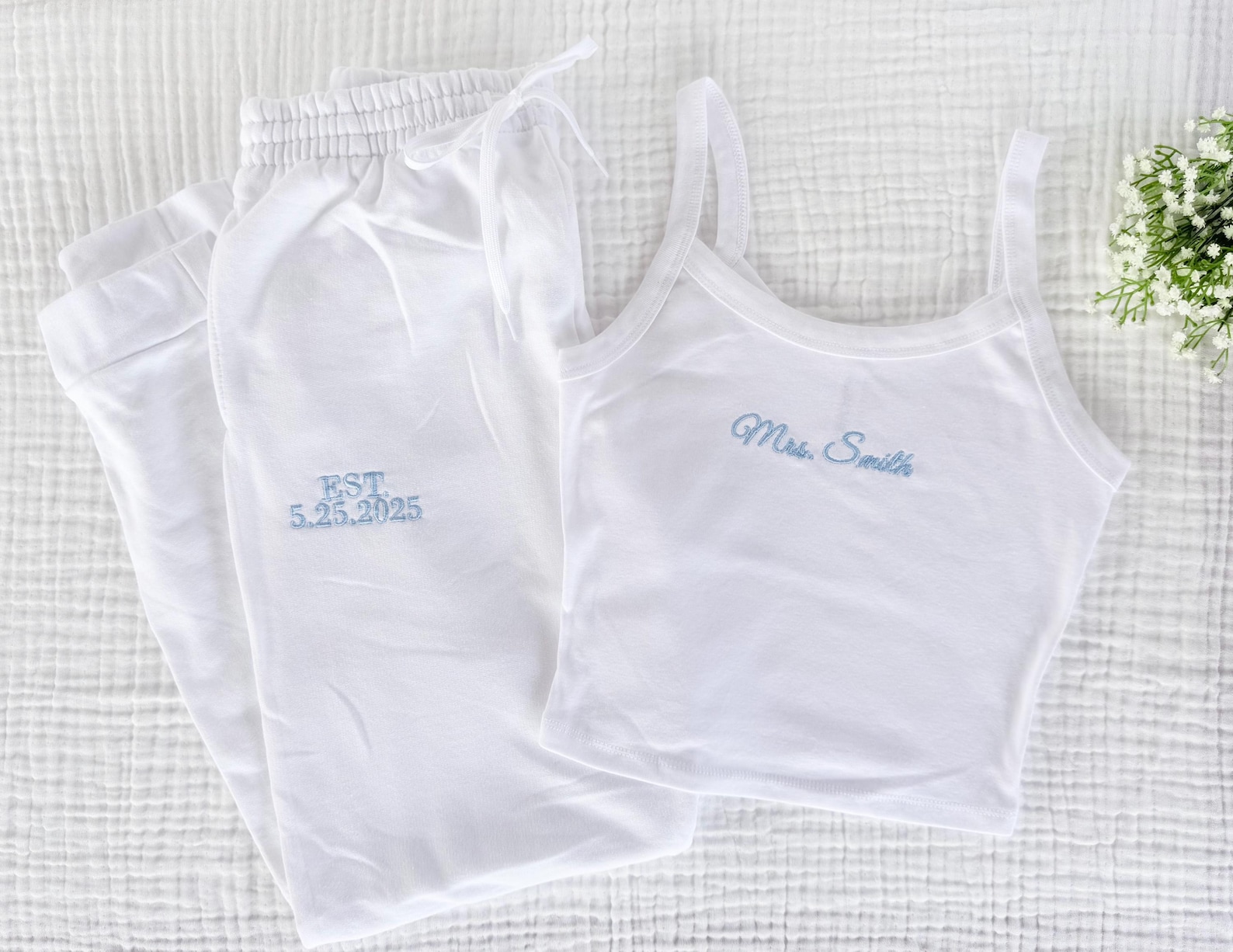 Custom Bride Lounge Set - White Tank & Shorts, XS
