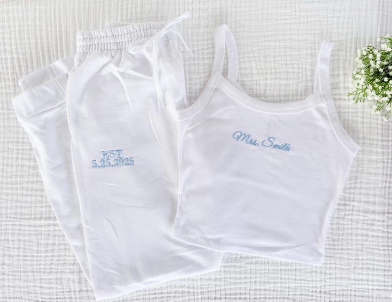 Mrs. Pajama Set, Mrs Tank & Joggers, Bridal Pjs, Bride Pajamas, Mrs. Set, Bridal Shower Outfit, Engagement Gift for Her, Embroidered