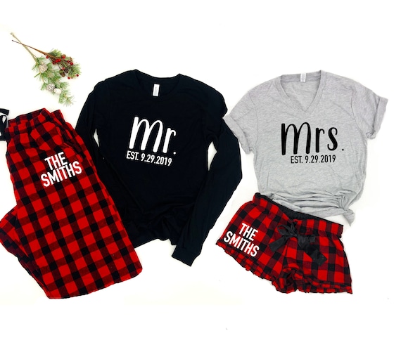 Mr and Mrs Holiday Pajamas Mr and Mrs Christmas Pajamas Couple Christmas Pajamas Matching Christmas Pajamas Mr and Mrs Couple Pajamas Etsy