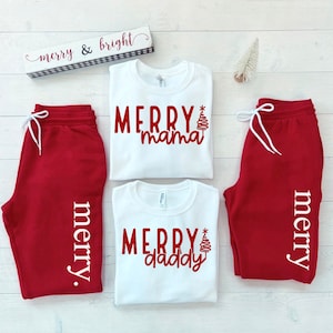 Couples Christmas Pajamas, Merry Mama, Merry Daddy Pajamas, Matching Christmas Pajamas, Couples Matching Pajamas, Christmas parent shirts