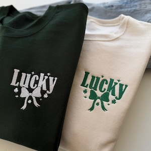 Lucky Embroidered Sweatshirt, St. Patrick’s Day Crewneck, Lucky Clover Sweatshirt, Irish Shamrock Sweater, St. Paddy’s Day Outfit