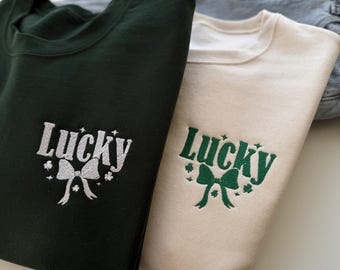 Lucky Embroidered Sweatshirt, St. Patrick’s Day Crewneck, Lucky Clover Sweatshirt, Irish Shamrock Sweater, St. Paddy’s Day Outfit