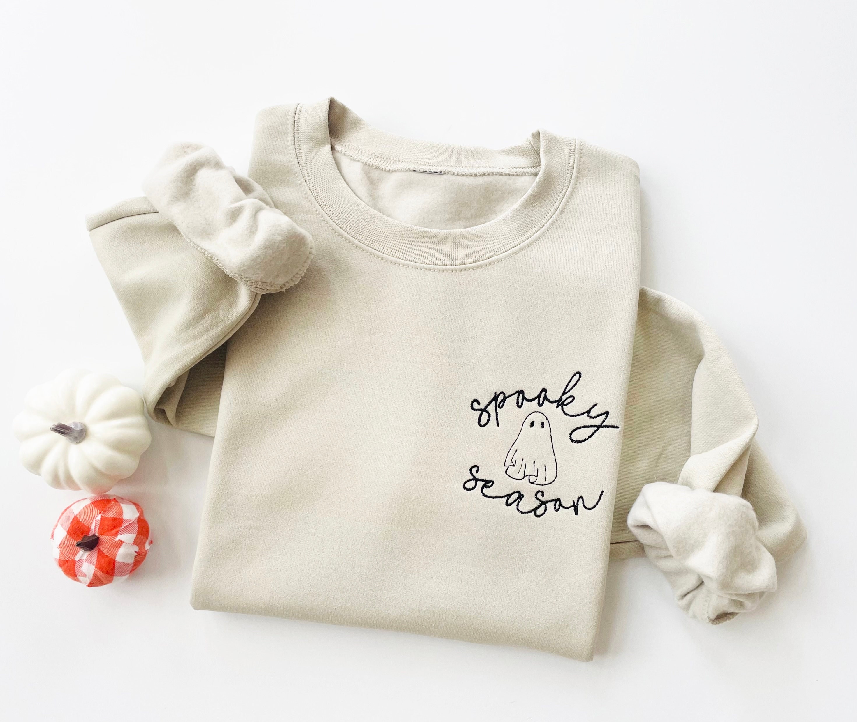 Halloween Embroidered Sweatshirt, Halloween Sweatshirt, Embroidered Halloween Sweatshirt, Ghost Sweatshirt, Womens Halloween Crewneck