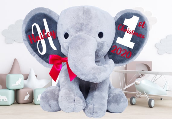 Personalized Baby's First Christmas Stuffed Elephant – Keepsake Gift