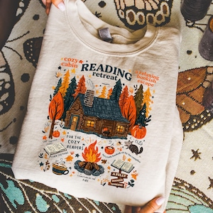 Women&#39;s Fall Sweatshirt, Book Lover Fall Crewneck, Bookish Cozy Campfire Crewneck