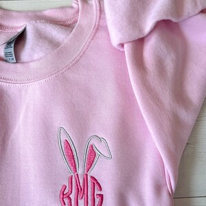 Embroidered Easter Monogram Sweatshirt, Bunny Ear Sweatshirt, Customized Easter Sweater, Embroidery Shirt, Personalize Shirt, Spring Colors image 3