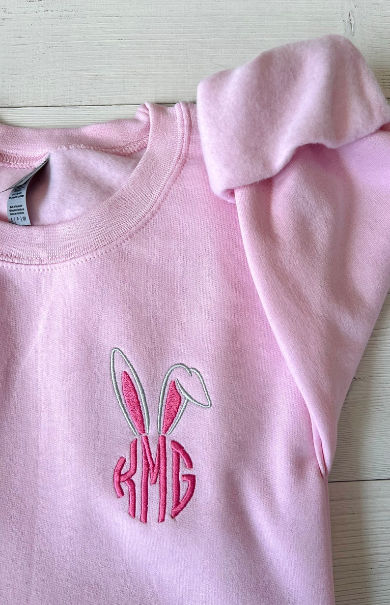 Embroidered Easter Monogram Sweatshirt, Bunny Ear Sweatshirt, Customized Easter Sweater, Embroidery Shirt, Personalize Shirt, Spring Colors image 3