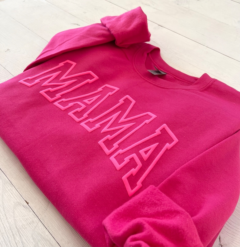 Neon Puff Pink Sweatshirt, Hot pink Mom, Mama Sweatshirt, Mothers Day Gift, Cool Mom, First Mothers Day Gift, Mom Life Shirt, New Mom Gift image 5