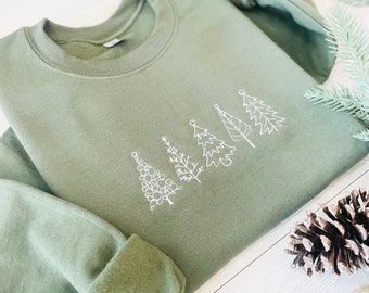 Christmas Tree Embroidered Sweatshirt, Christmas Sweatshirt