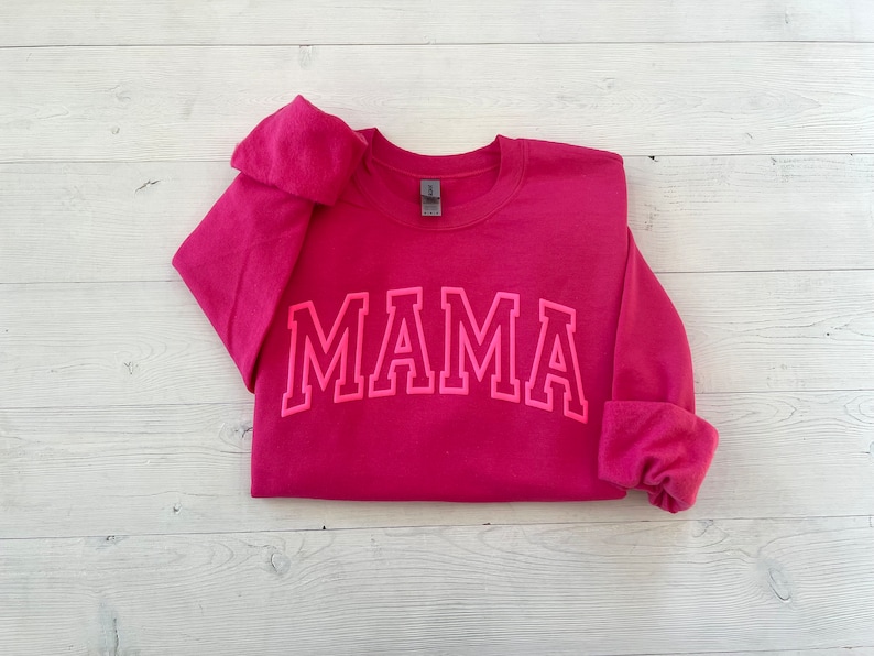 Neon Puff Pink Sweatshirt, Hot pink Mom, Mama Sweatshirt, Mothers Day Gift, Cool Mom, First Mothers Day Gift, Mom Life Shirt, New Mom Gift image 7
