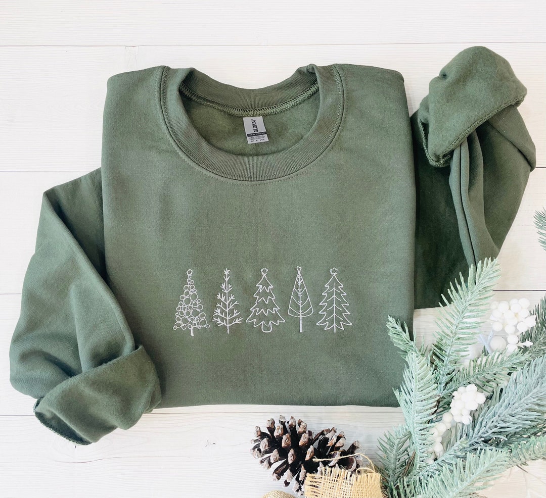 Christmas Tree Embroidered Sweatshirt Christmas Sweatshirt Embroidered Christmas Sweatshirt Christmas Embroidery Sweatshirt Etsy