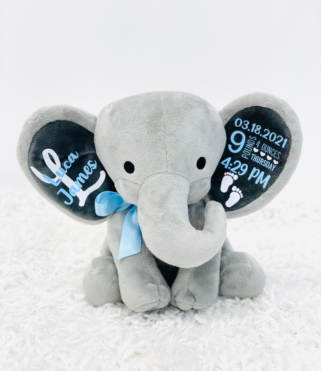 personalized elephant, stuffed animal gift, baby shower gift, newborn gift, new baby gift, birth announcement, baby gift, welcome home baby