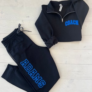 Embossed Customized Coach Gift, Personalized Coach shirt, School colors Coach Sweatsuit, Quarter Zip Sweatshirt, College Coach, Sports Coach