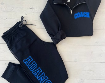 Embossed Customized Coach Gift, Personalized Coach shirt, School colors  Coach Sweatsuit, Quarter Zip Sweatshirt, College Coach, Sports Coach