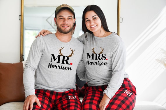 Pijamas navideños para parejas, pijamas navideños para parejas, pijamas  navideños a juego, pijamas de pareja Mr y Mrs, pijamas navideños para  recién casados -  México