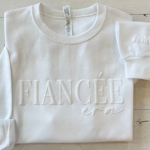 Embossed Custom Fiancee Gift, Fiancee Sweatshirt, New Mrs. Pullover, Fiancee Crewneck, Bride to Be Sweater, Gift for New Bride, Engagement