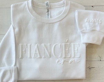 Embossed Custom Fiancee Gift, Fiancee Sweatshirt, New Mrs. Pullover, Fiancee Crewneck, Bride to Be Sweater, Gift for New Bride, Engagement