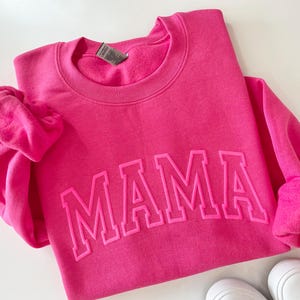 Neon Puff Pink Sweatshirt, Hot pink Mom, Mama Sweatshirt, Mothers Day Gift, Cool Mom, First Mothers Day Gift, Mom Life Shirt, New Mom Gift image 6