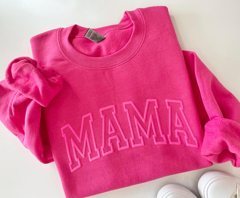Neon Puff Pink Sweatshirt, Hot pink Mom, Mama Sweatshirt, Mothers Day Gift, Cool Mom, First Mothers Day Gift, Mom Life Shirt, New Mom Gift image 6
