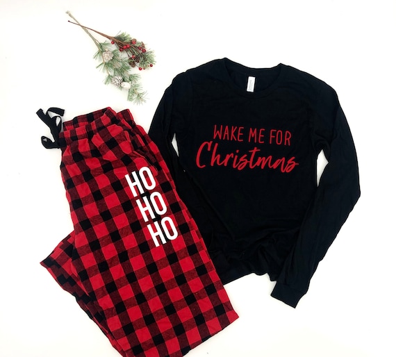 Christmas Buffalo Plaid Pajamas, Wake Me up for Christmas, Christmas Eve  Pajamas, Cute Christmas Sleepwear, Pajamas for Xmas 