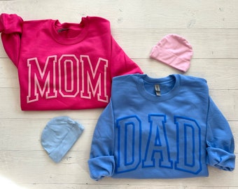 New Parents Sweatshirt, Gift For Mom, Gift For Dad, Mom Sweatshirt, Dad Sweatshirt, Embossed Sweatshirt, Varsity Sweatshirt, Gift For Parent