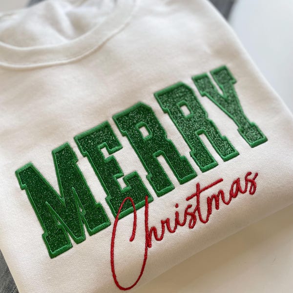 Sudadera bordada para mujer, camisa navideña, atuendo de Nochebuena, suéter navideño, sudadera navideña para mujer, sudadera navideña con cuello redondo.