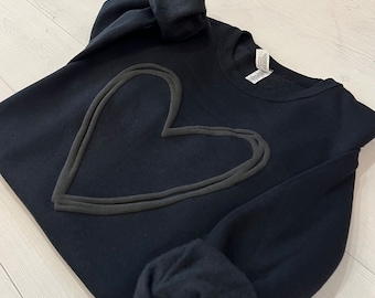 Embossed Heart Sweatshirt, Valentines Day Sweater, Womens Crewneck