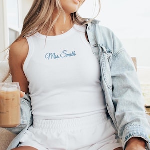 Embroidered Spaghetti Strap Tank Top Mrs. Tank Bride T-Shirt Bridal Shower Gift Engagement Gift Bridal Tank Top Mrs. Baby Tee