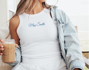 Embroidered Spaghetti Strap Tank Top Mrs. Tank Bride T-Shirt Bridal Shower Gift Engagement Gift Bridal Tank Top Mrs. Baby Tee
