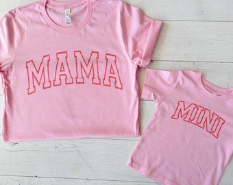 Mama and Mini Glitter Set, Light Pink Mama T-Shirt, Comfy Tees, Matching Set, Gift for Mother's Day, Mom Gift, Children's Tees,Spring Colors