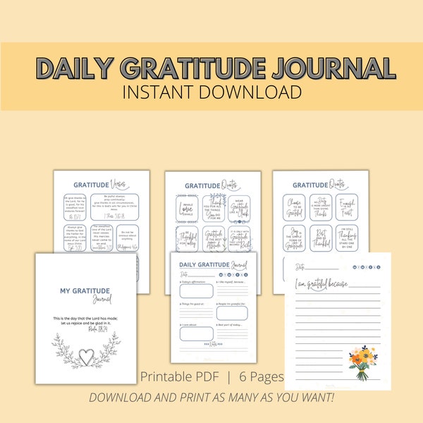 Gratitude Journal printable - digital download - christian bible verses included - thankful journal - undated grateful printable journal