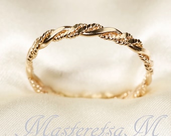 Twist No.6- Twisted Style braided Flat 14K Gold Filled Ring: Stackable 2.2mm Band
