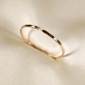 14K Yellow SOLID gold ring, Flat wire, Hammered ring, Wire width : 1.1 / 1.5mm image 2