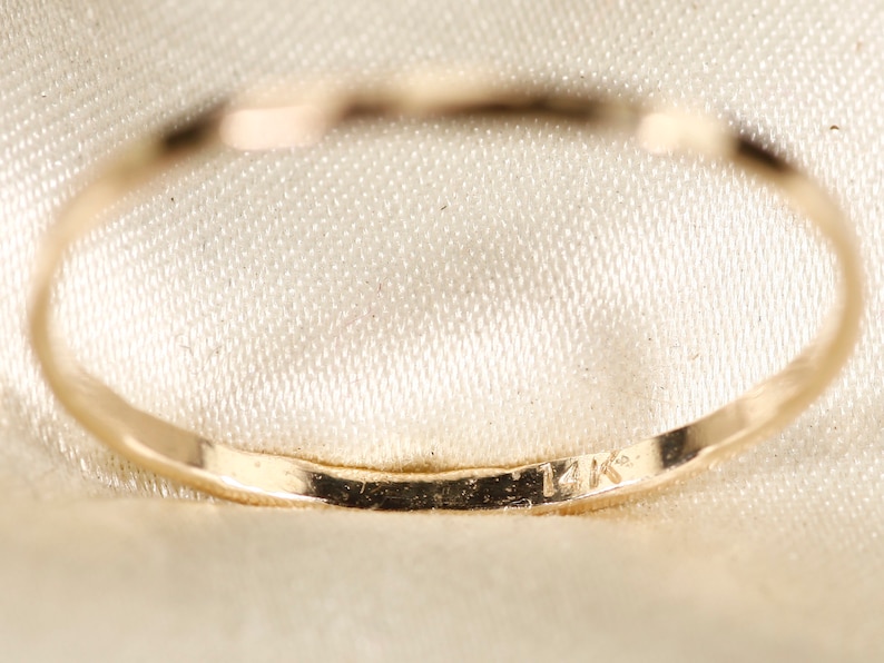 14K Yellow SOLID gold ring, Flat wire, Hammered ring, Wire width : 1.1 / 1.5mm image 7